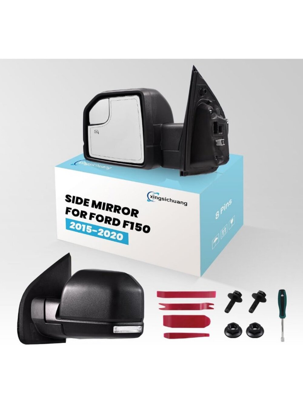 Left Driver Side Mirror - 8 Pins, Fits 2015-2020 Ford F150, Auto Replacement